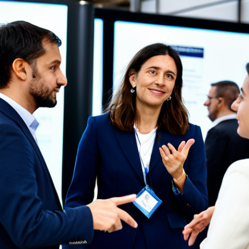 Home 30 Networking Event**
"A professional woman, fully clothed in a modest business dress, engaging in a conversation at a tech conference in Paris, France. Background includes other attendees, exhibition booths, and soft, natural lighting. Safe for work, appropriate content, professional setting, perfect anatomy, natural pose, well-formed hands, proper finger count, family-friendly."
**