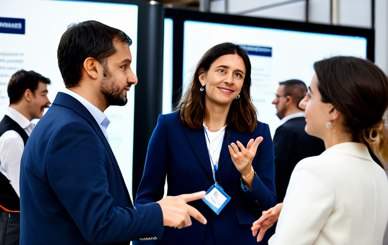 Networking Event**

"A professional woman, fully clothed in a modest business dress, engaging in a conversation at a tech conference in Paris, France. Background includes other attendees, exhibition booths, and soft, natural lighting. Safe for work, appropriate content, professional setting, perfect anatomy, natural pose, well-formed hands, proper finger count, family-friendly."

**