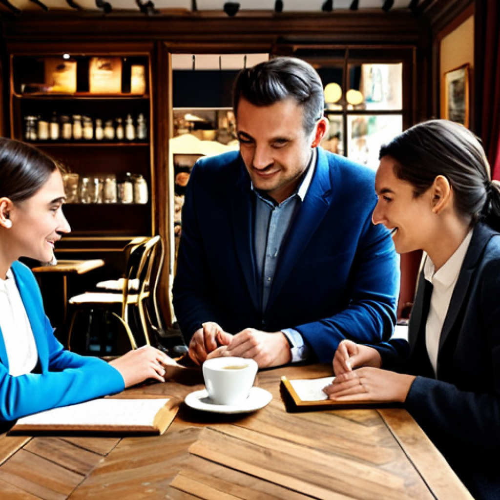 프로젝트 관리와 관련된 법적 문제 - Project Planning in a Parisian Café**

"A team of professionals collaborating on a project plan in a...