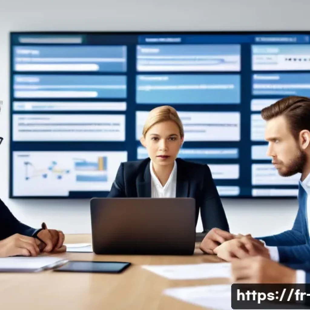 프로젝트 실패 사례 분석과 교훈 - A professional project team in a modern office environment, diverse group of people collaborating ar...